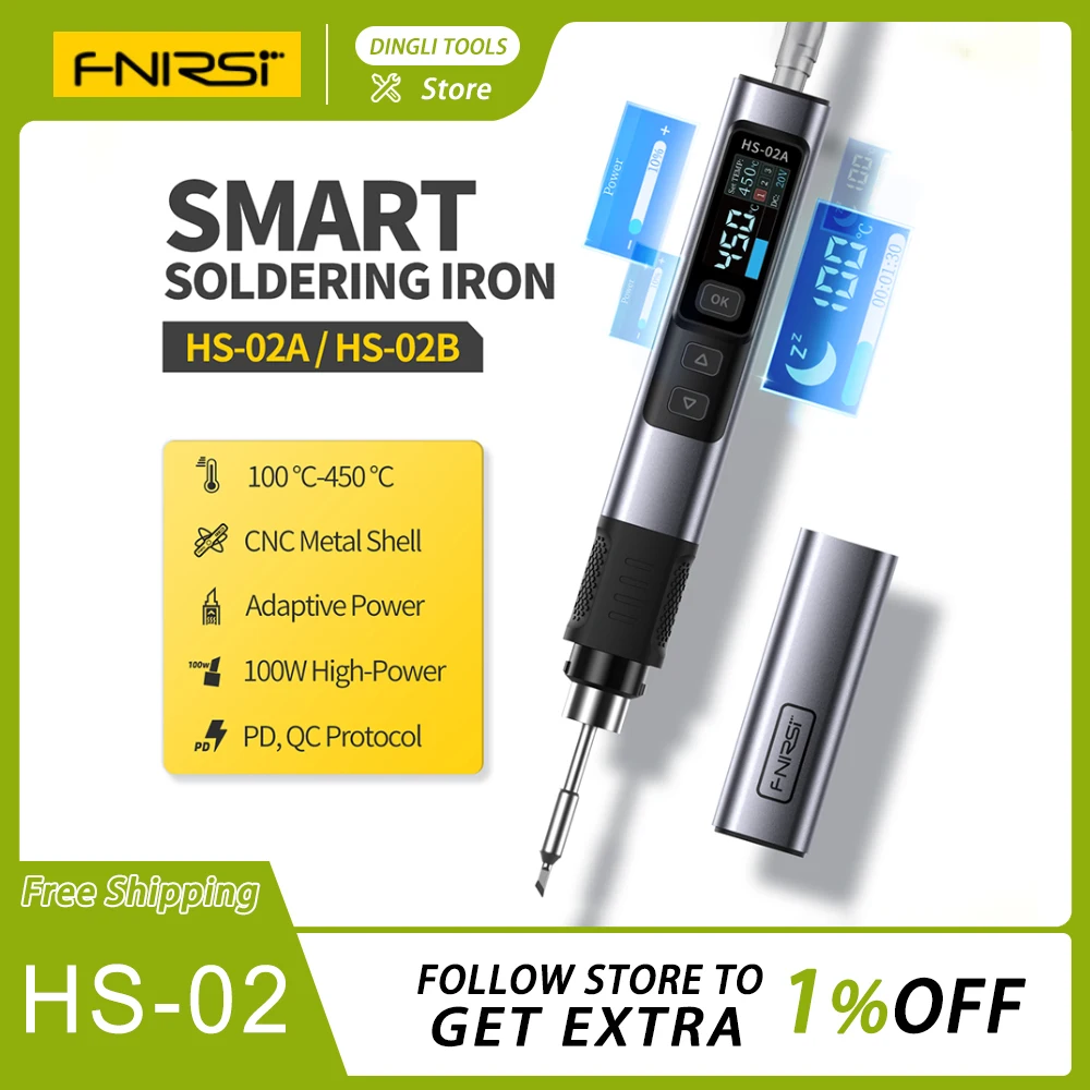 FNIRSI HS-02 Паяльник с регулируемой температурой постоянного тока 20 В 100-450 ℃