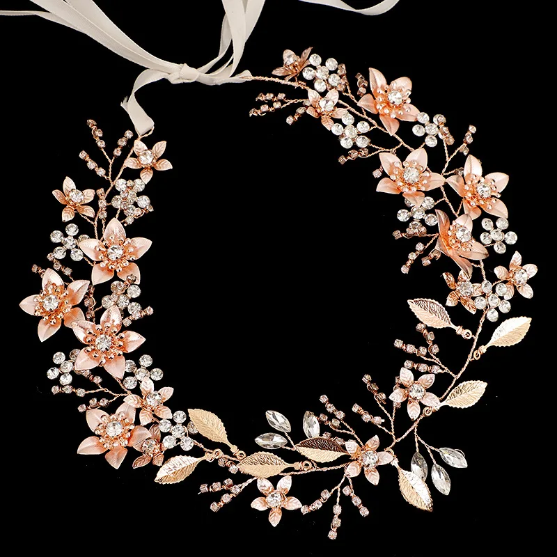 

Роскошные головные повязки из розового золота с листьями и цветами, хрустальные жемчужины, головной убор ручной работы, свадебные помолвки, аксессуары для волос, 20 шт.