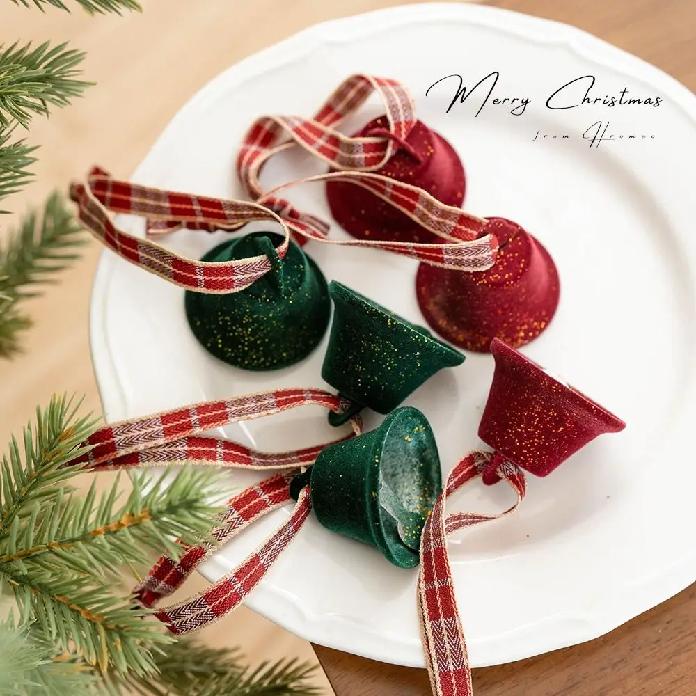 6 шт. рождественские флокированные колокольчики в стиле ретро кулон красный