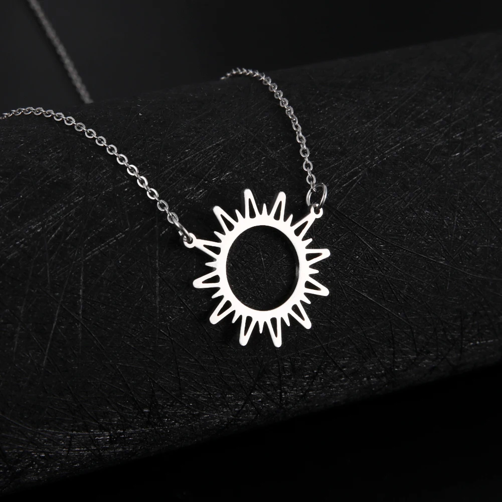 

Stainless Steel Necklace for Men Women Openwork Simple Sun Pendant Necklace Fashion Jewelry for Birthday Gifts