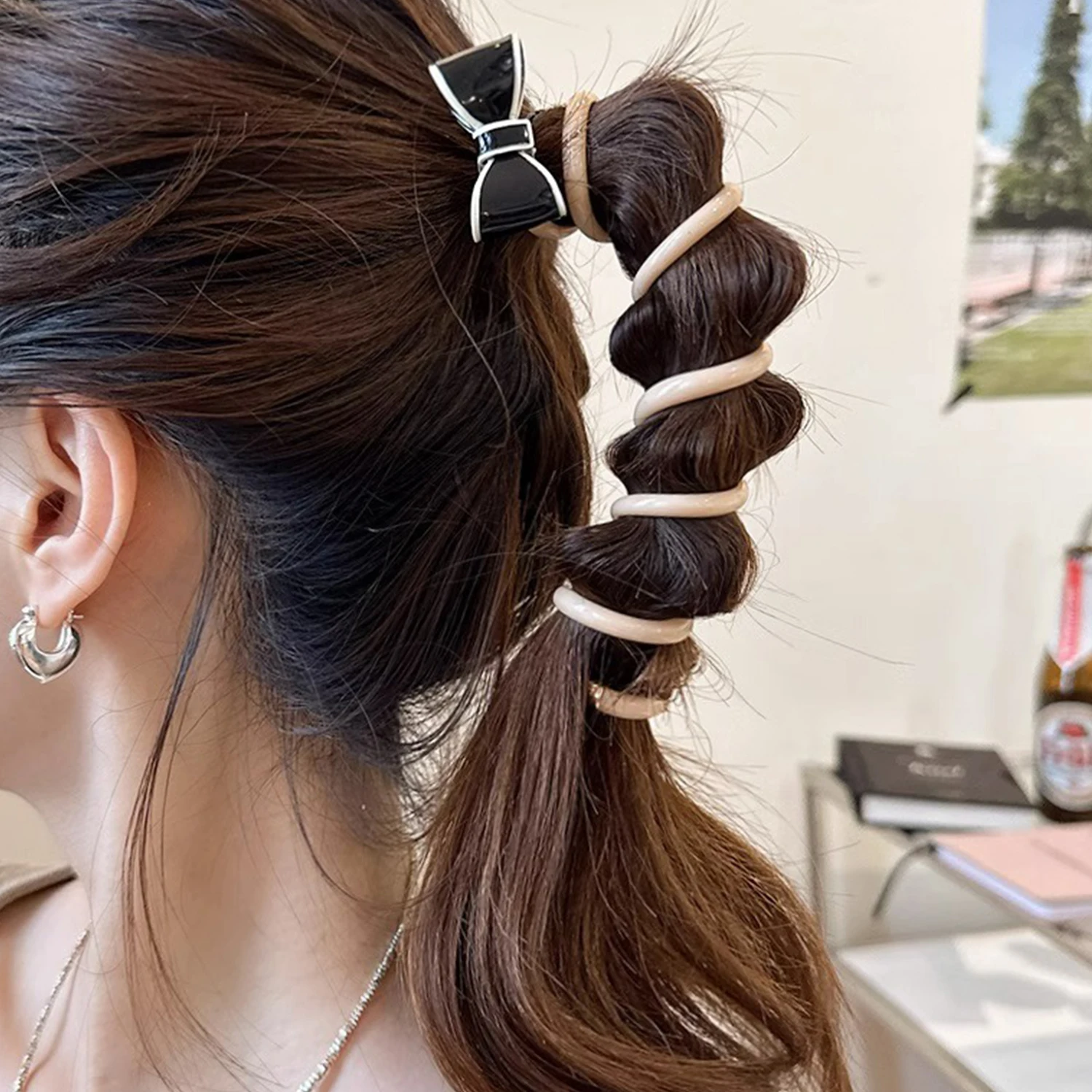 

Korean Sweet Bow Telephone Wire Hair Loop For Women Girls High Elasticity Head Rope Ponytail Elastic Hair Bands Hair Accessories