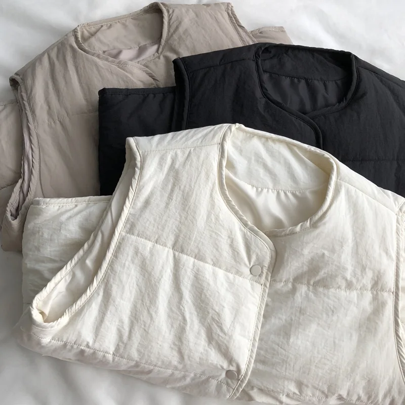 

Women's Vest Japanese Casual Casual Overlap Warm Cotton Vest Sleeveless Can Shoulder Undershirt Jacket Tops Winter