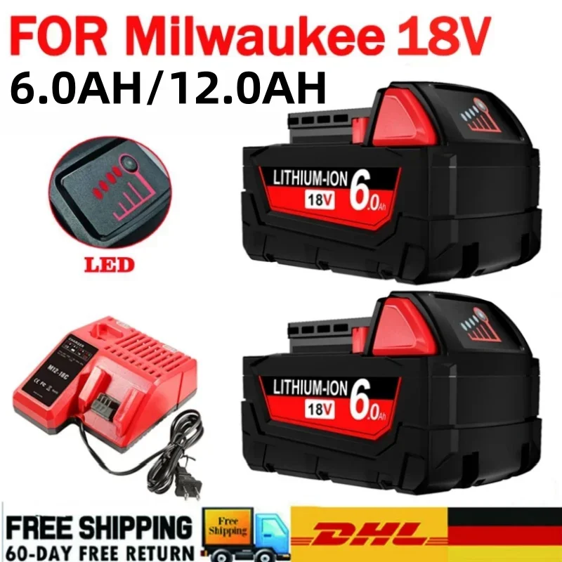 Литиевая батарея для Milwaukee 18V 6.0Ah/12.0Ah M18 XC 48-11-1860 48-11-1850 48-11-1840 зарядное устройство
