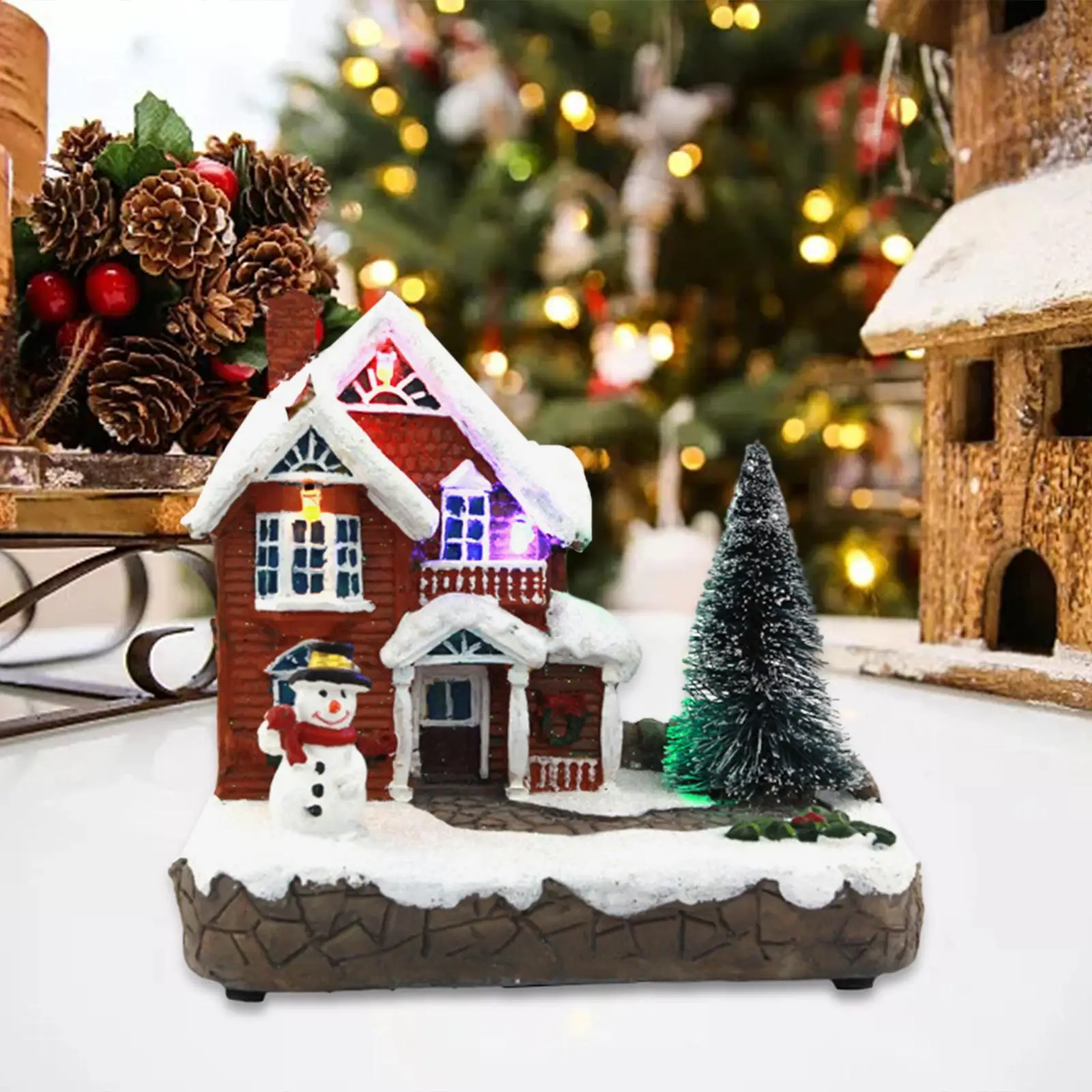 

Рождественская сцена освещенный дом универсальный рабочий стол с красочными огнями