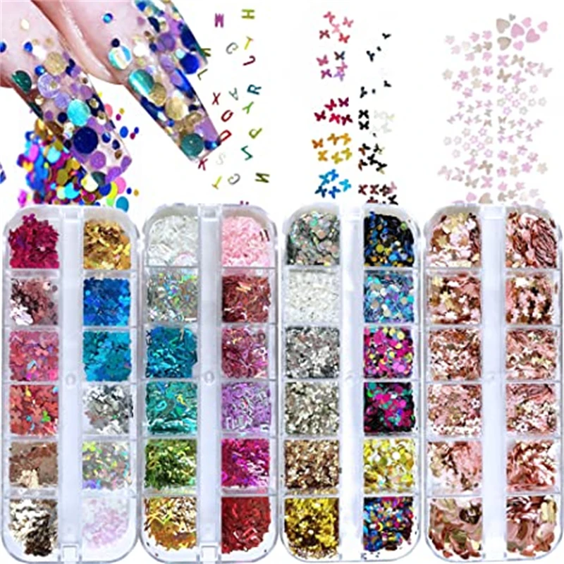 

12Grids/Box Nail Rhinestone Acrylic Stone Decorations Mixed Shape Glitter Sequins Set Tips For 3D Nails Rivet Rhines Accessories