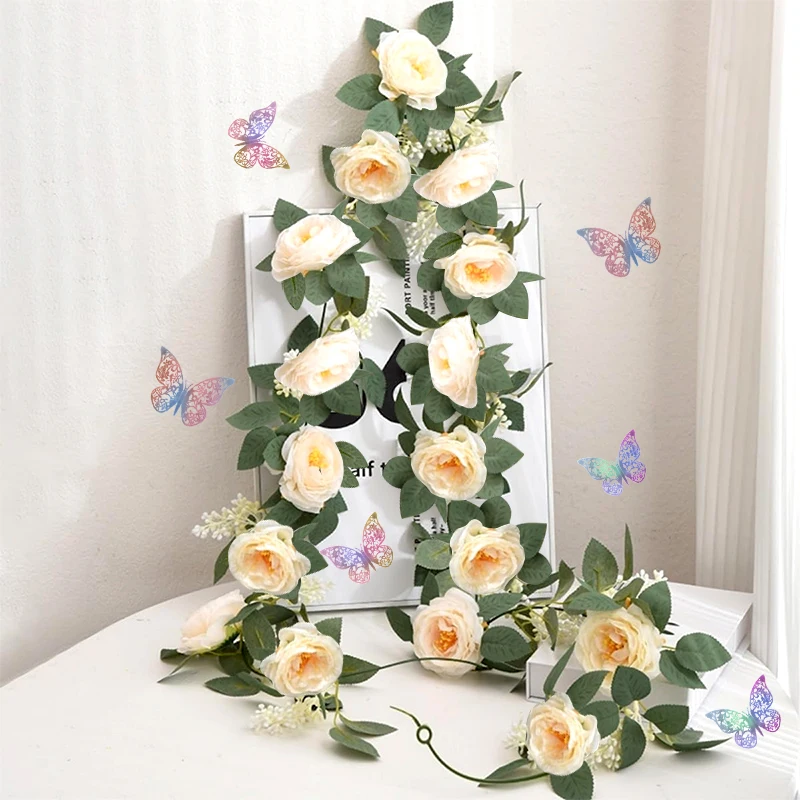 

Искусственный цветок пиона 2 м, гирлянда с 3D бабочкой, искусственные лозы, Шелковый цветок, подвесная гирлянда, свадебная АРКА, декор для сада