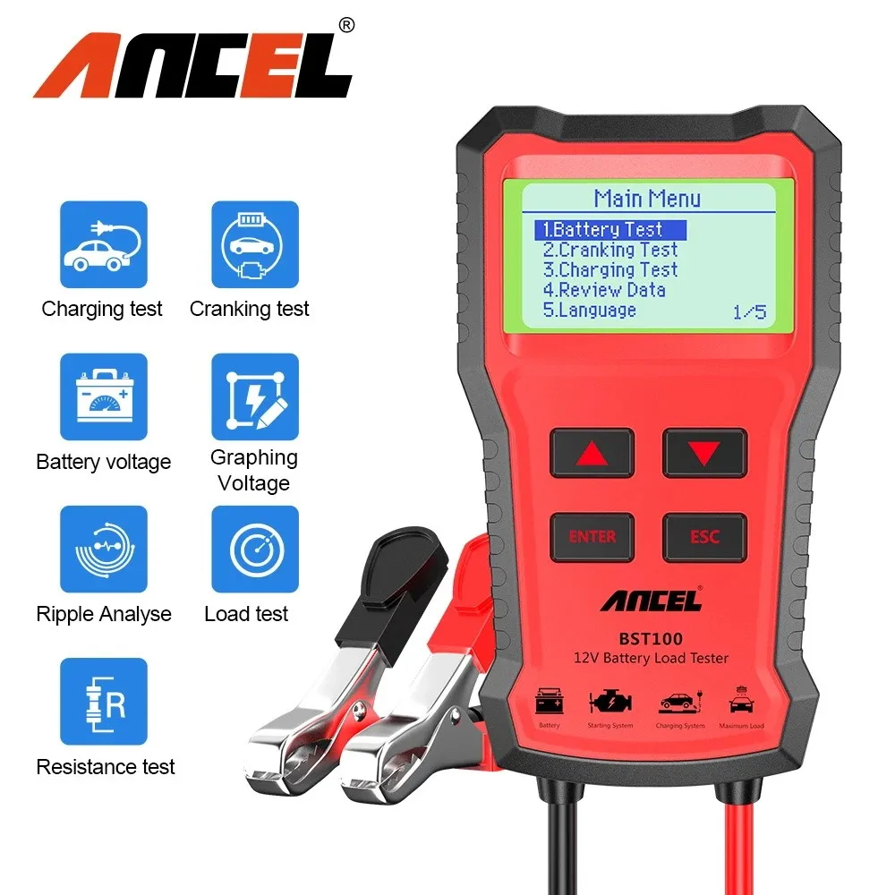 ANCEL BST100 Car Battery Tester Charger 12V 2000CCA Voltage Battery Analyzer Car Quick Cranking Charger Diagnostic Battery Tools