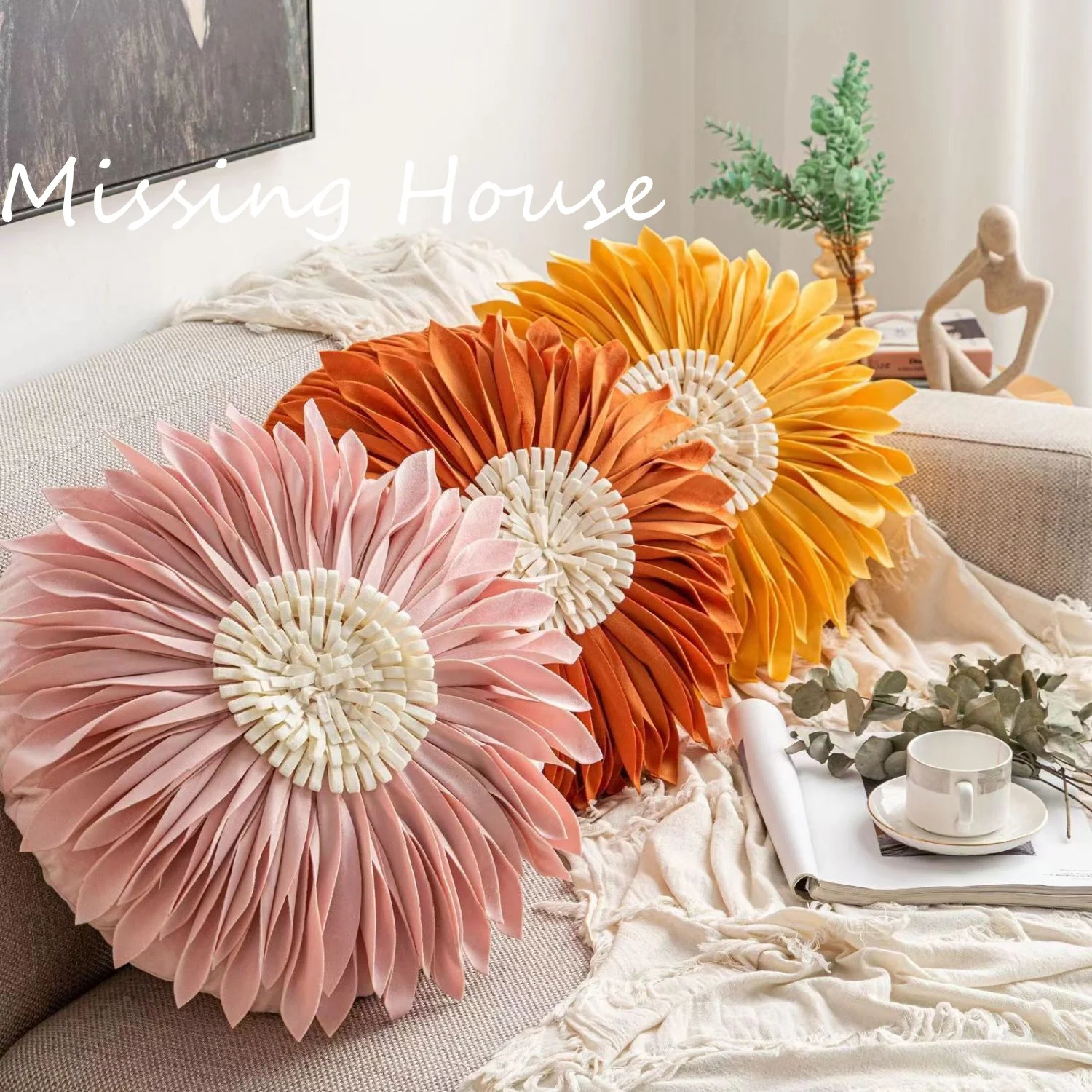 

3D Floral Sunflower Velvet Pillowcase Cushion Cover Morden Casual Case Sofa Bedroom Decro 45x45cm