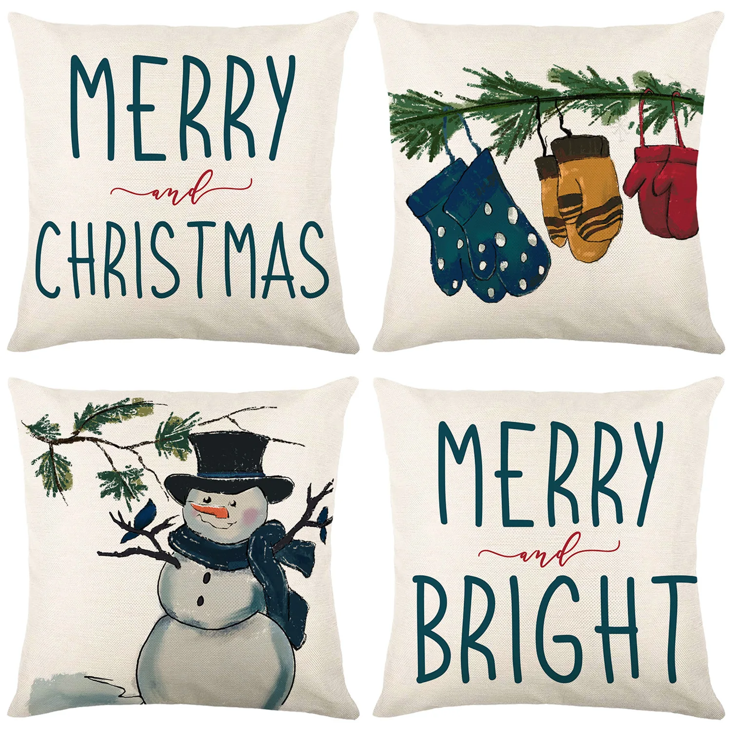 

Christmas Decorating Pillow Covers 18x18 inches Set of 4 for Home Decor Merry Christmas Merry Bright Throw Pillow Cushion Cases