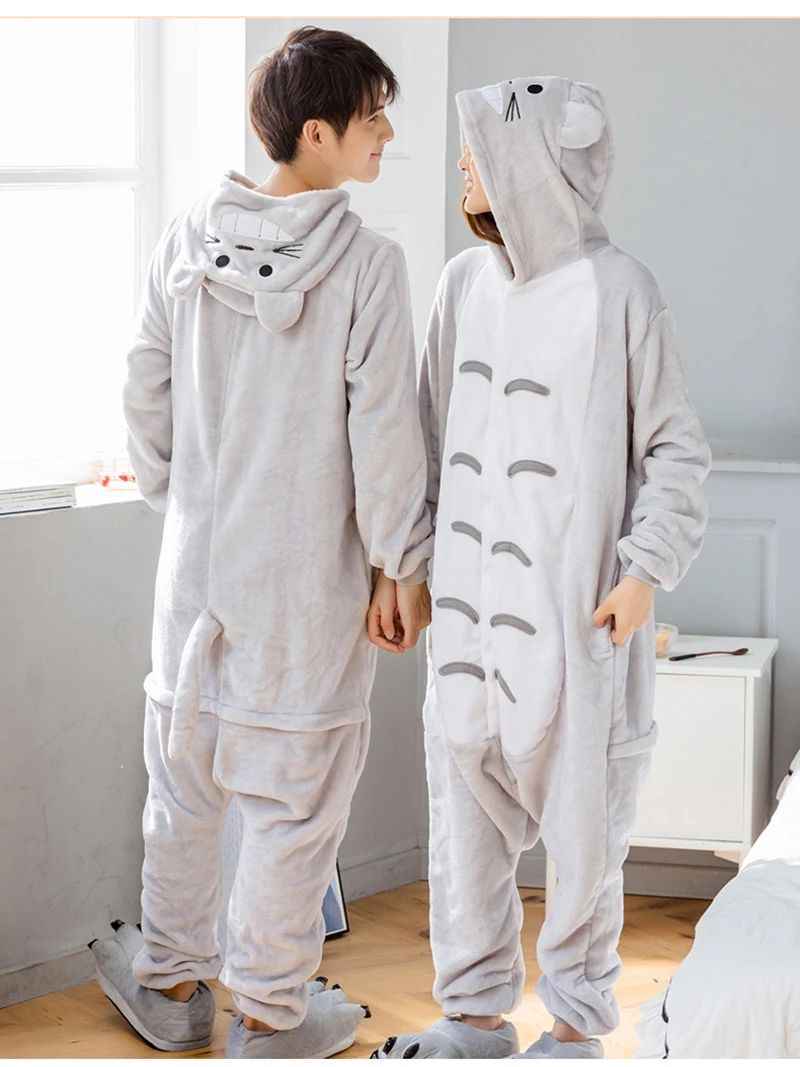 Unisex Adult Animal Pajama Warm Sleepwear Totoro Onesie One Piece Pyjama Halloween Christmas Party Cosplay Costume for Women Men