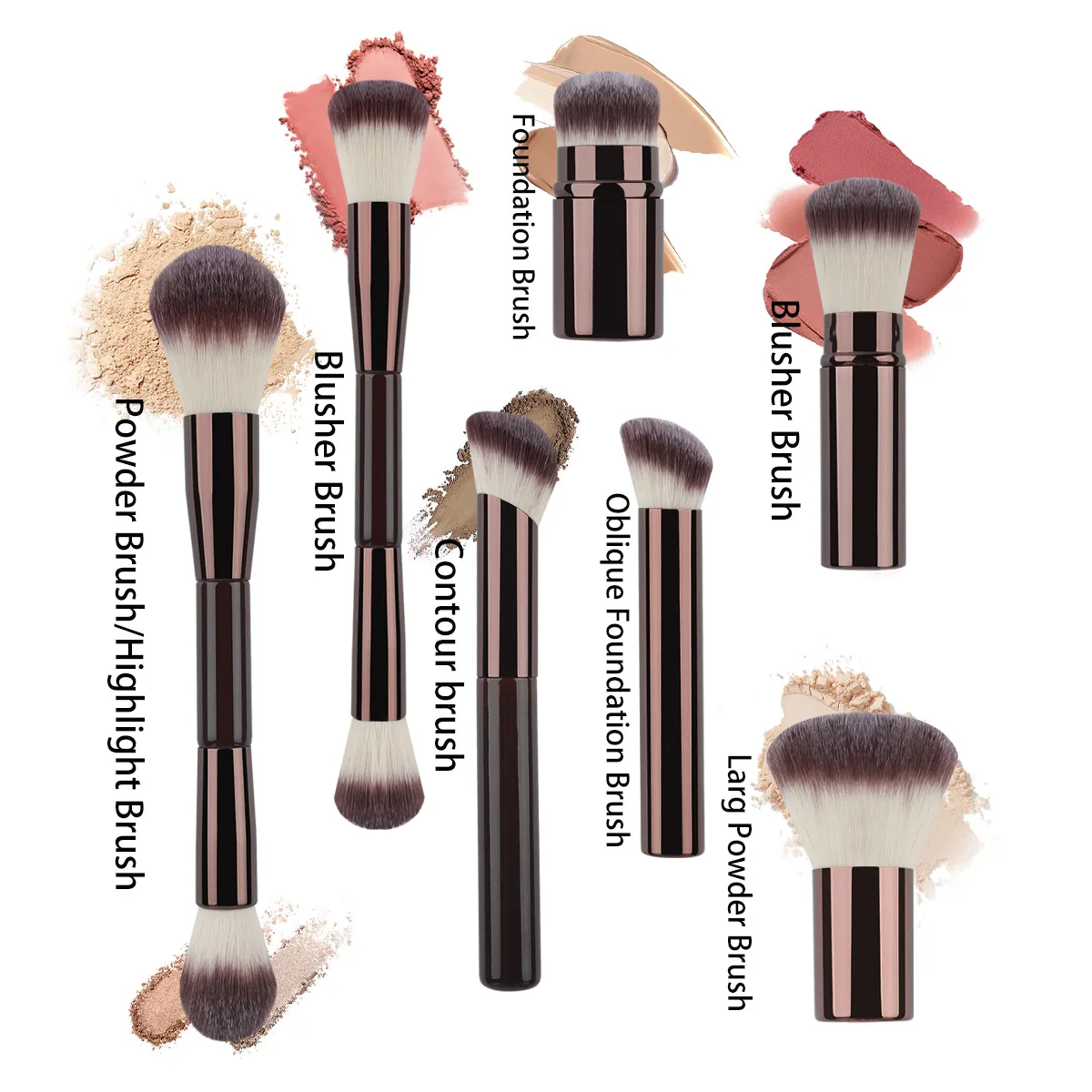 RANCAI 7PCS Makeup Brushes Set Double Head Foundation Brush Face Contour Sculpting Tool Soft Fluffy Loose Powder