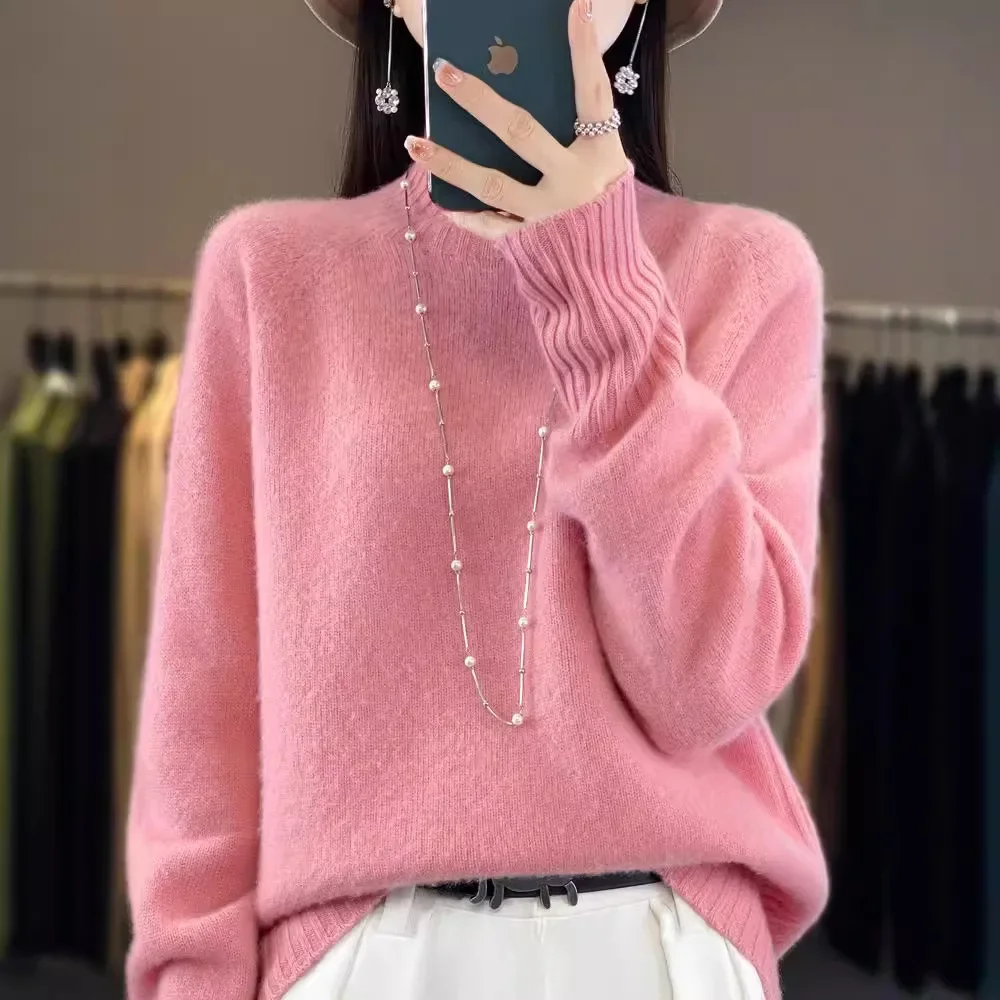 Женский вязаный топ из 100% шерсти пуловер с полуполо/черепаховым воротником