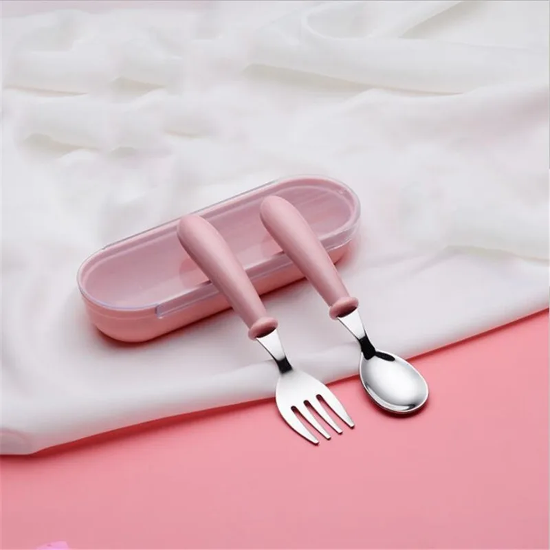 2023 Baby Gadgets Tableware Children Utensil Stainless Steel Toddler Dinnerware Cutlery Cartoon Infant Food Feeding Spoon Fork