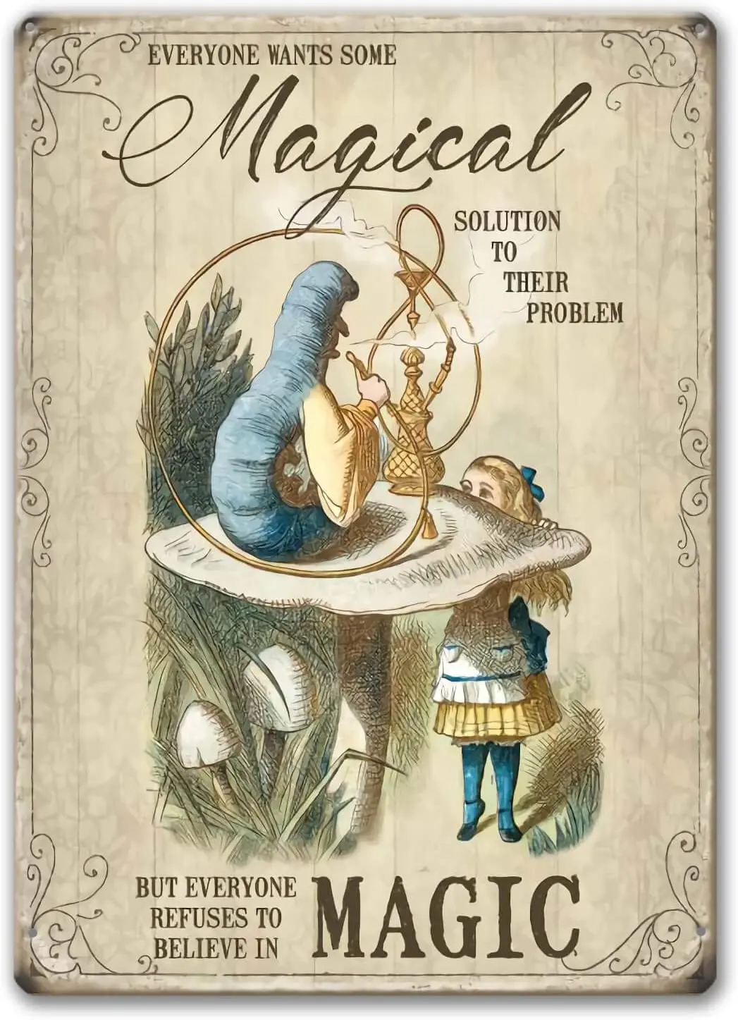 

Agedsign Alice in Wonderland Poster, Vintage Metal Tin Sign Magical Solution Quotes Decor Gifts for Girls Living Room Party
