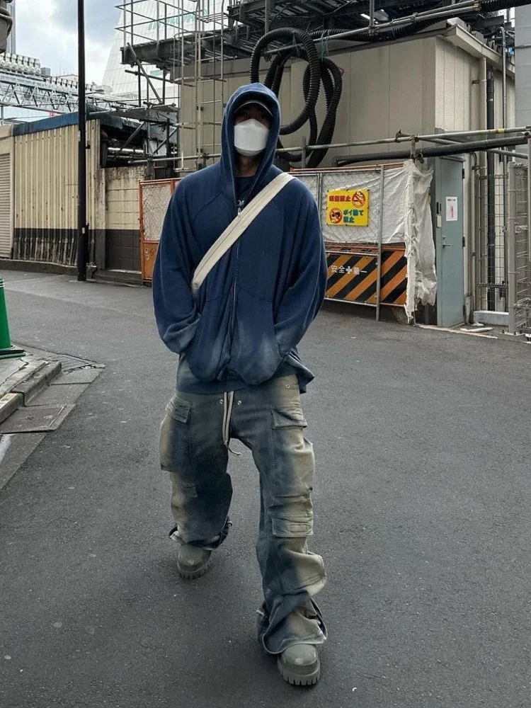 Джинсы RO Style 23SS облегающие одинаковые широкие брюки из потертого синего денима Vibe