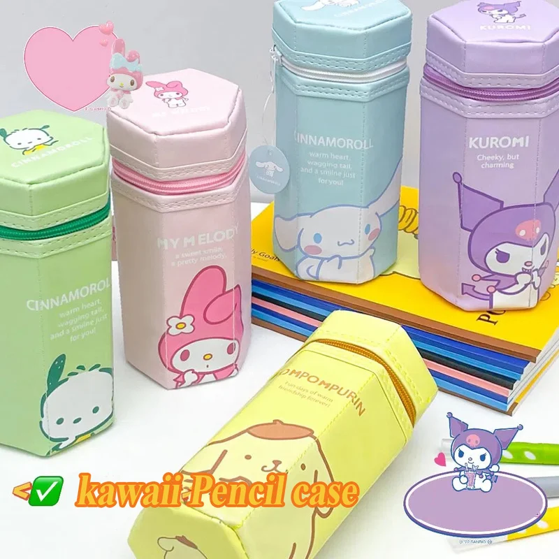 

Sanrio Cartoon Kuromi Cinnamoroll Mymelody Pencil Case Anime Kawaii Pachacco Pompom Purin Pen Container Stationery Girl Gift