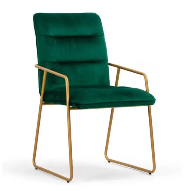 S Golden Plating Legs Modern Stylish Golden Metal Legs Green Velvet Arm Chair Dining Chair