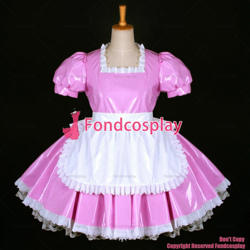 

tailor-made sexy adult dressing cross maid sissy short lovely dress lockable uniform pink thin pvc dress custom-made[g771]