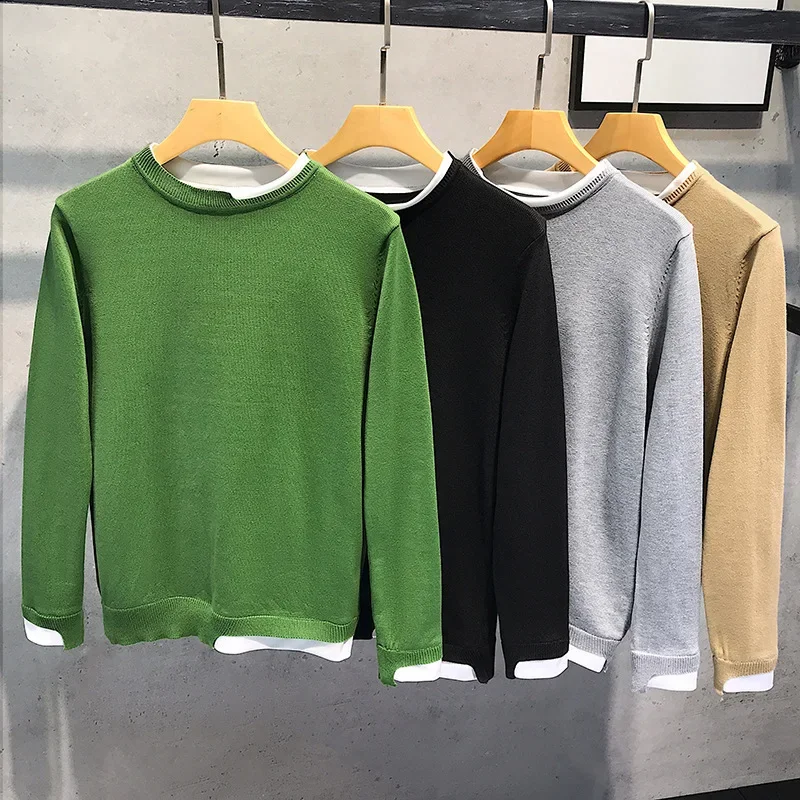 Двухсекционный иллюзорный свитер мужской весенне-осенний новый модный вязаный