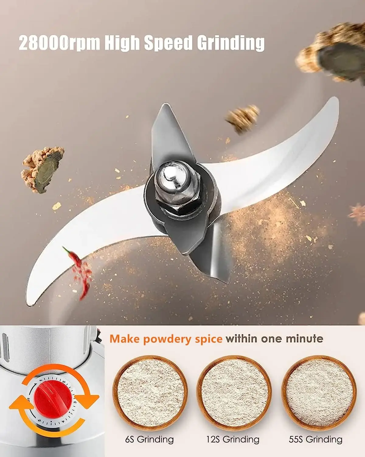 

Grain Mill Grinder Safety Upgraded Spice Grinder Pulverizer Stainless Steel Machine for Dry Spices Herbs Grains Coffee Seeds Ric