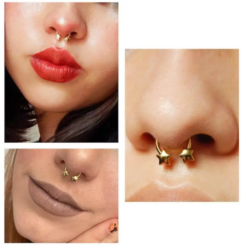 Фото 4pcs/Set 16G нержавеющей стали тело пирсинг кольца подковки нос губы уши обручки с шаром конус звезда сердце шармы для женщин №3