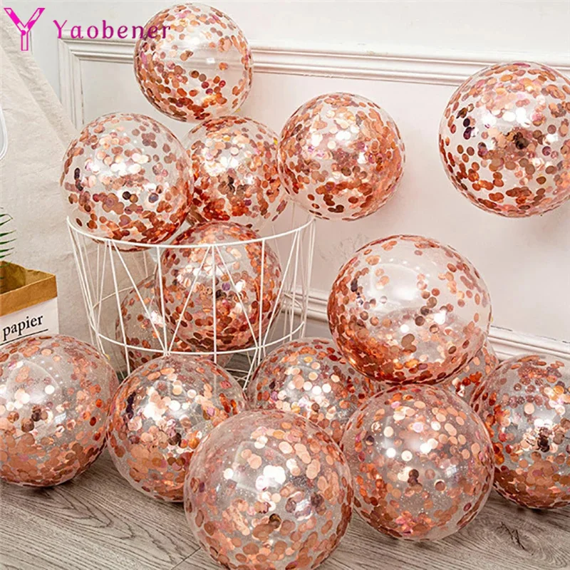 

10pcs 12inch Rose Gold Confetti Latex Balloon Birthday Party Decorations Adult Kids Boy Girl Baby Shower Wedding Globos Supplies