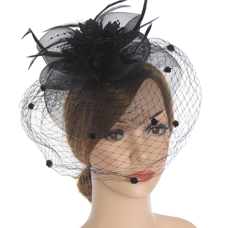 

Womens Felt Hat Topper Mesh Fishnet Veil Small Plush Wave Point Decor Hair Clips Wedding Bridal Cocktail Headwear Hair Accessory