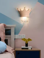 Nordic Crown Wall Lamp Creative Resin Crystal Wall Sconces for Boy and Girl Room Decoration Atmosphere Lamp Cute Girlish Style