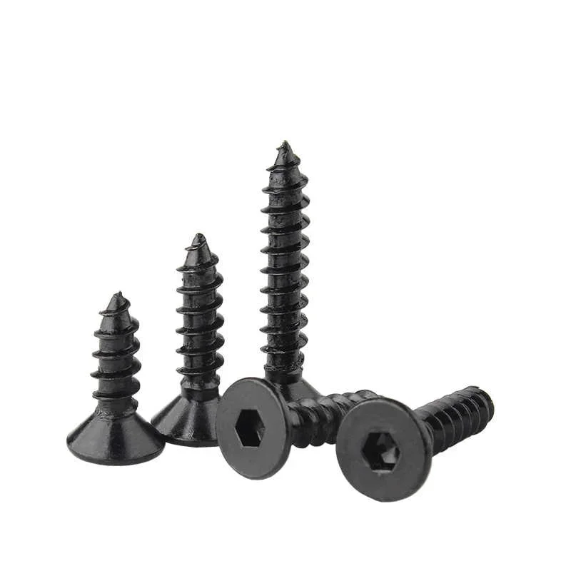 Никелированные черные углеродистые стальные шестигранные винты с плоской потайной головкой класса 8,8, саморезы M3 ~ M6 с шестигранной головкой