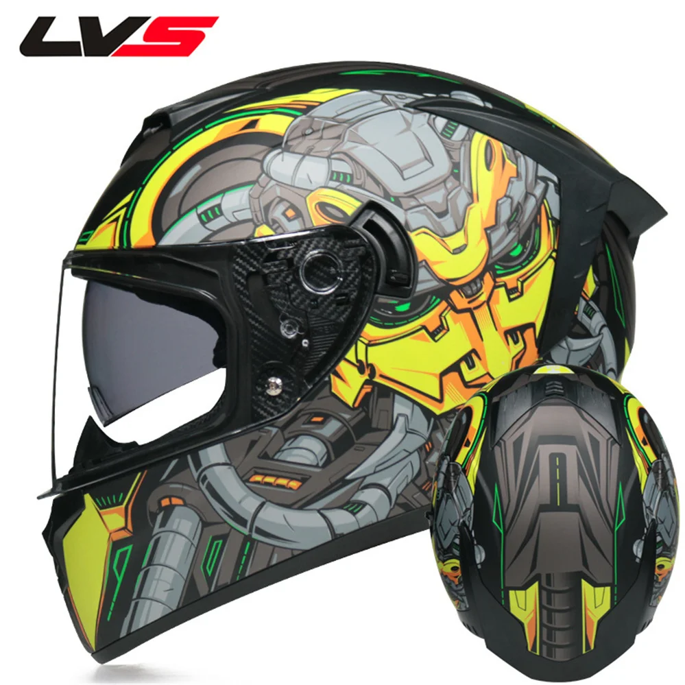 

LVS Винтажный Классический мотоциклетный шлем с двойными линзами на все лицо для мужчин и женщин безопасный скутер для езды на мотоцикле каска мотоциклетный шлем в горошек