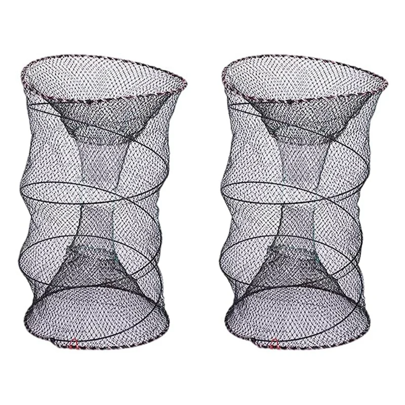

2Pcs Foldable Fishing Cage Spring Cage Elastic Automatic Round Prawn Cage Crayfish Trapping Fishing Cage Net