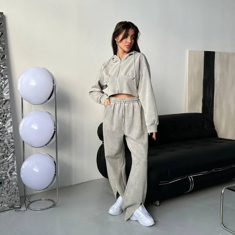 Повседневный Спортивный Стиль Толстовка прямые брюки комплект из двух предметов