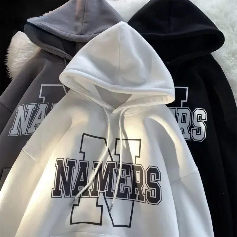 

NEW IN 2023 Y2K English printed hooded sweater men and women vibe style autumn loose casual long sleeved couple clothes top