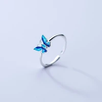 tulx blue butterfly wings rings silver color open finger charms jewelry fashion adjustable enamel party gifts women