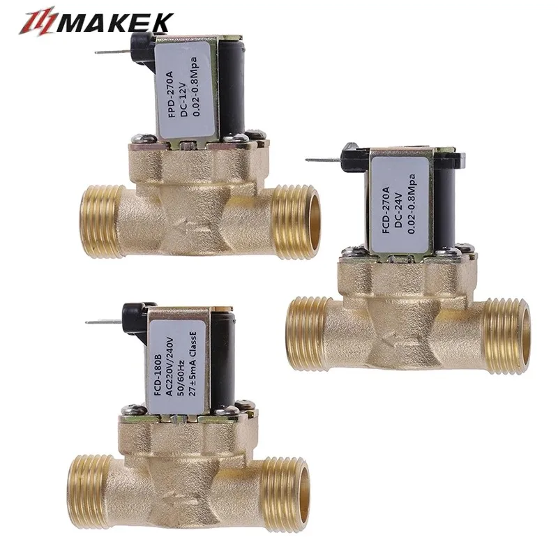 

1PC DC 12V 24V AC 220V G1/2'' Brass Electric Solenoid Valve Magnetic Normally Closed Brass For Water Control Solar Water Heater