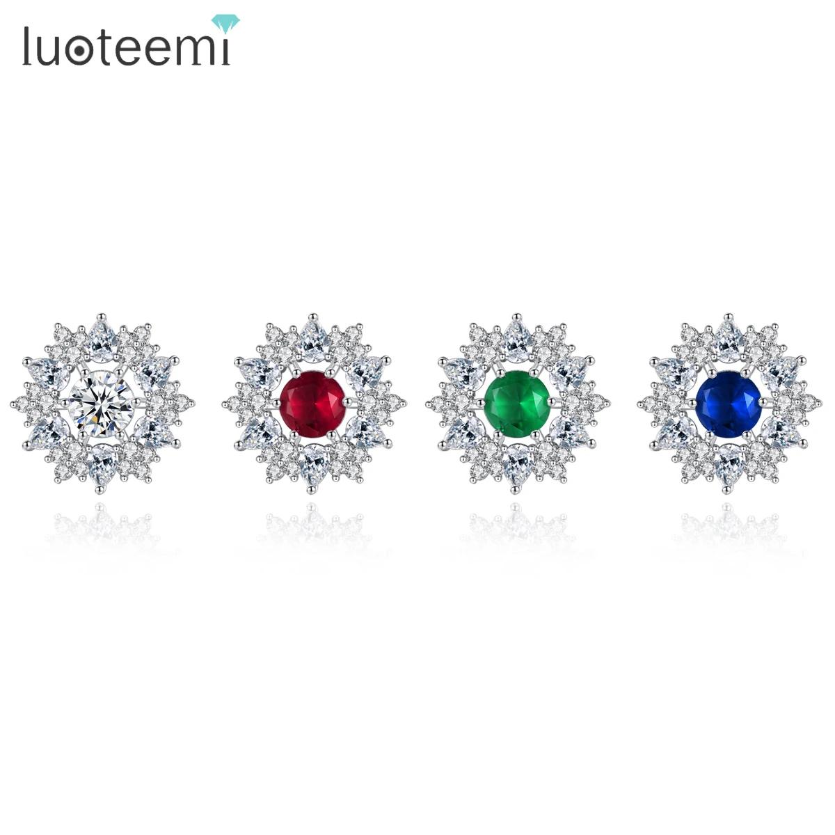 

LUOTEEMI Wholesale Luxury Earrings for Women White Gold-Color Cubic Zircon Crystal Female Fashion earrings Wedding Party