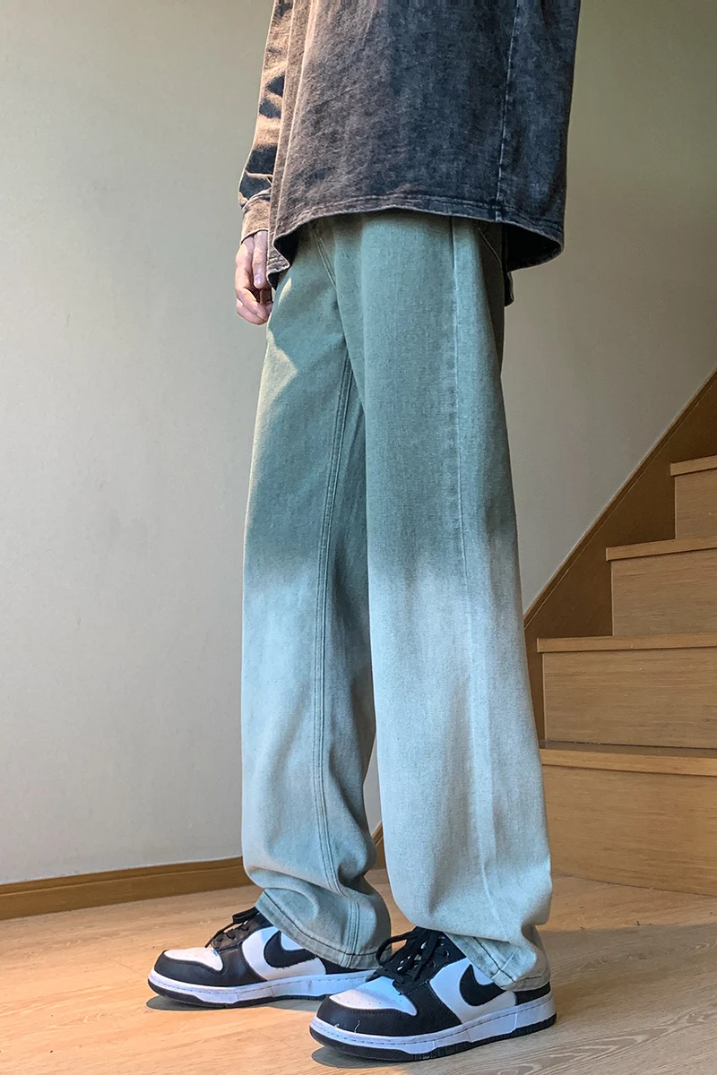 Youth Tide Quality American Ins High Street Niche Gradual Color Changing Straight Leg Jeans Men Loose Casual Pants Men