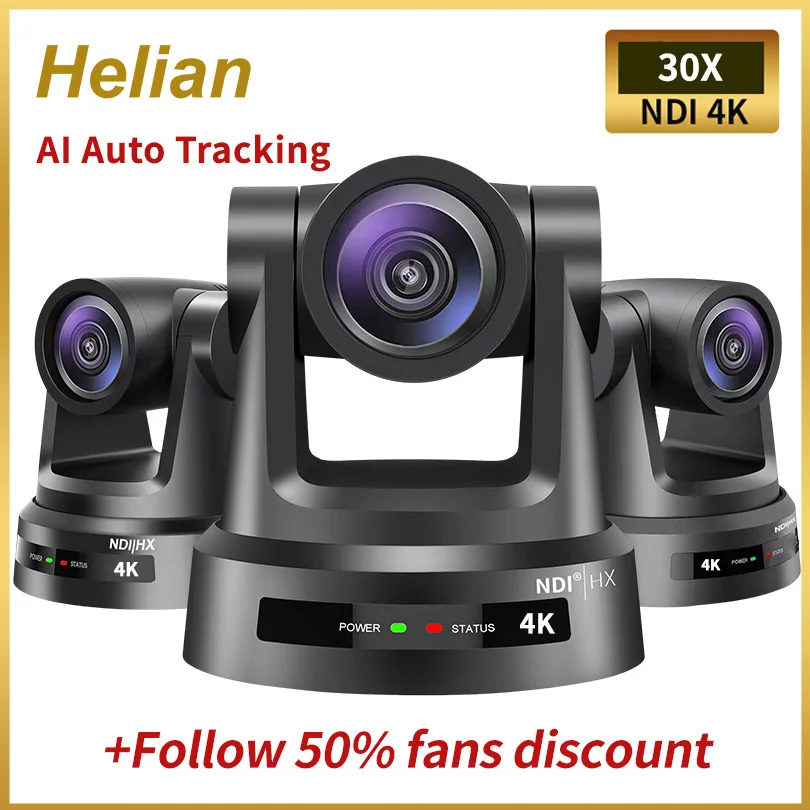 

Helian E400 Amazing AI Auto Tracking NDI HX POE 4K 30X sdi+hd mi+lan+usb3.0 Broadcast PTZ Stream Camera vMix OBS for Church