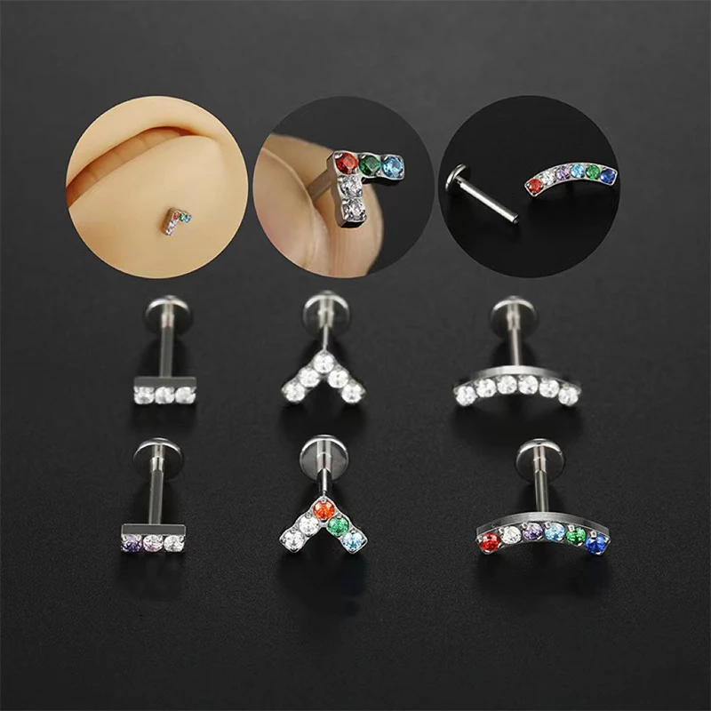 

16G Piercings Labret Stud Lip Rings G23 Titanium Conch Cartilage Studs Earring Colored CZ Internal Thread Helix Piercing Jewelry