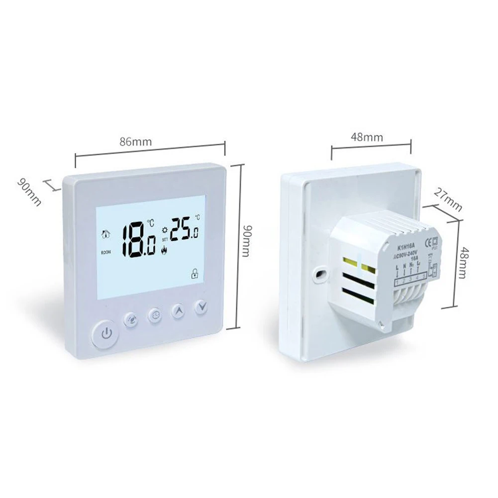 

Digital Thermostat 16A 220V Room Thermostat Underfloor Heating Wall Heating LED Parallel Operation White Home Improvement