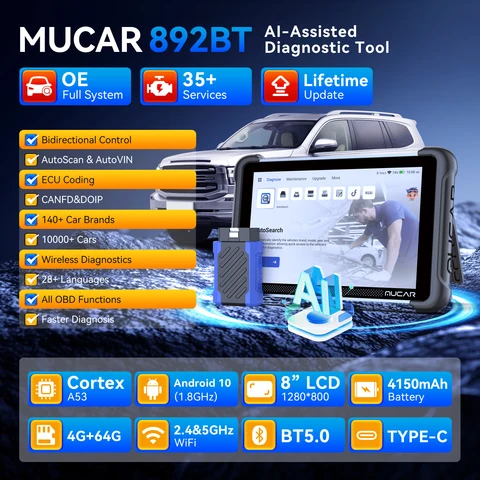 MUCAR 892BT OBD2 Диагностический инструмент с поддержкой AI и 35 сбросами кодов — пример использования