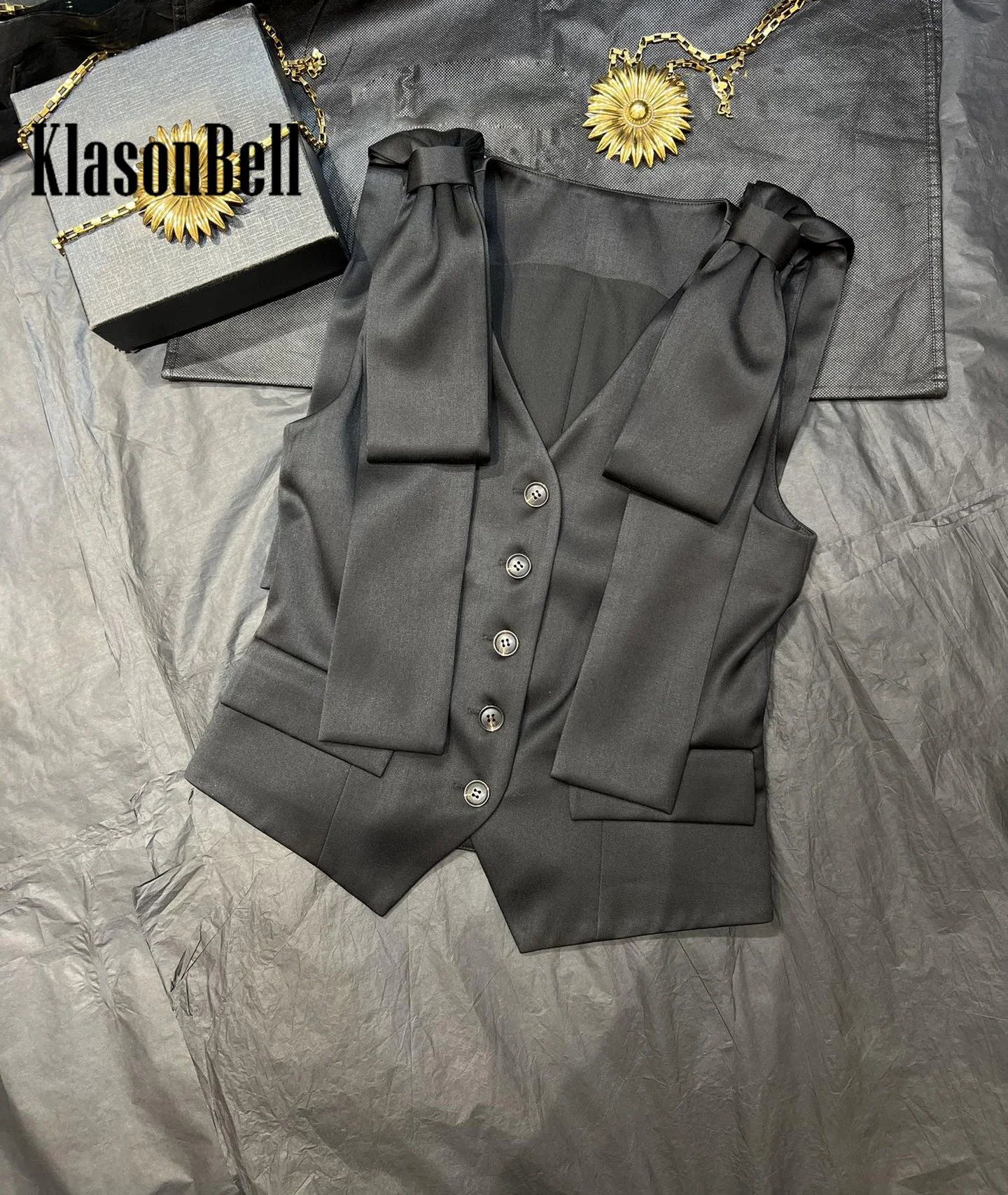 11 26 KlasonBell модный темпераментный шерстяной шелковый жилет с двойным плечом и