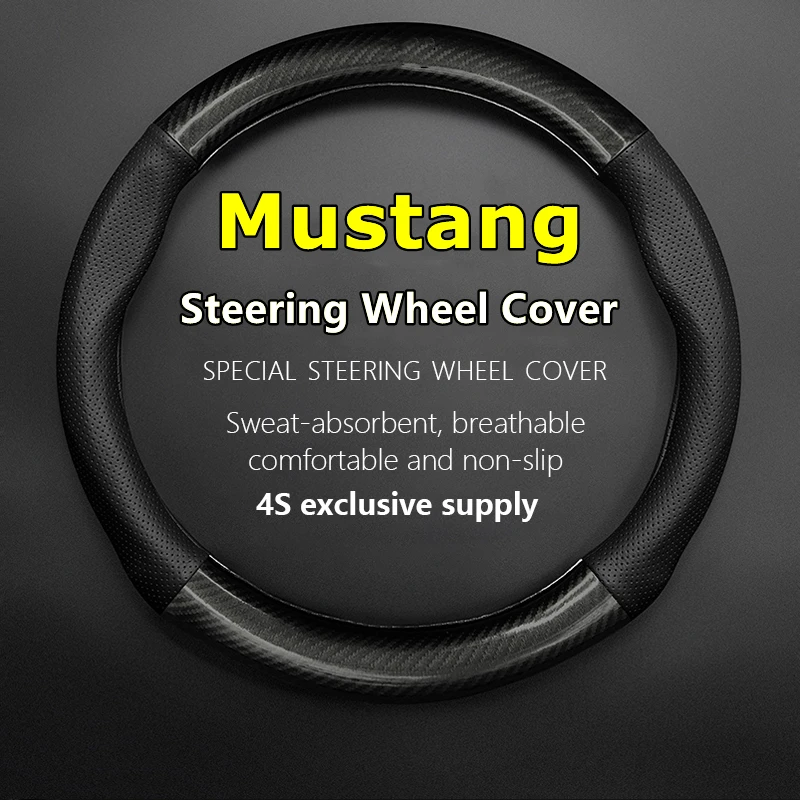 

Non-slip Leather For Ford Mustang Steering Wheel Cover Genuine Leather Carbon Fiber Fit 2.3T 5.0 V8 GT EcoBoost 2017 2018 2019