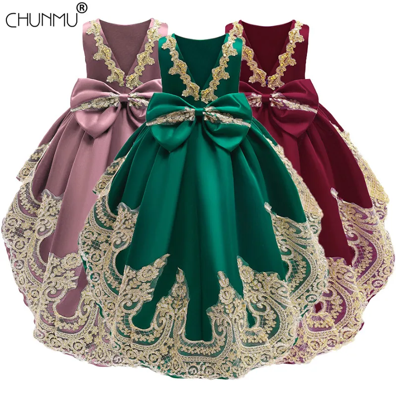 

Baby Girls Christmas Dress Princess Birthday Party Clothing Lace Bow Formal First Communion Wedding Girls Dress Kids Vestidos