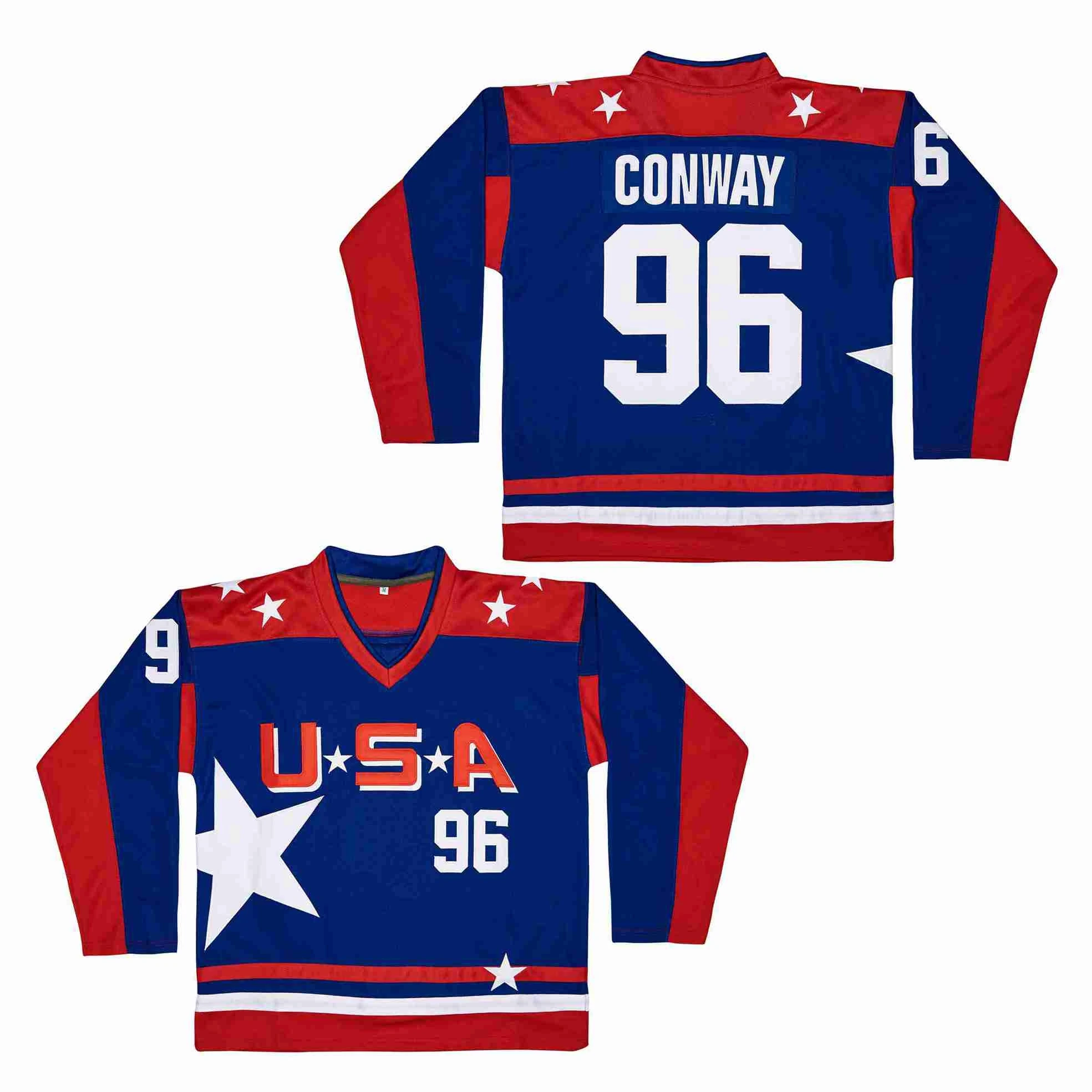 

BG ice hockey jerseys USA #96 Charlie conway 1996 Jerssy Embroidery sewing Outdoor sportswear blue High Quality