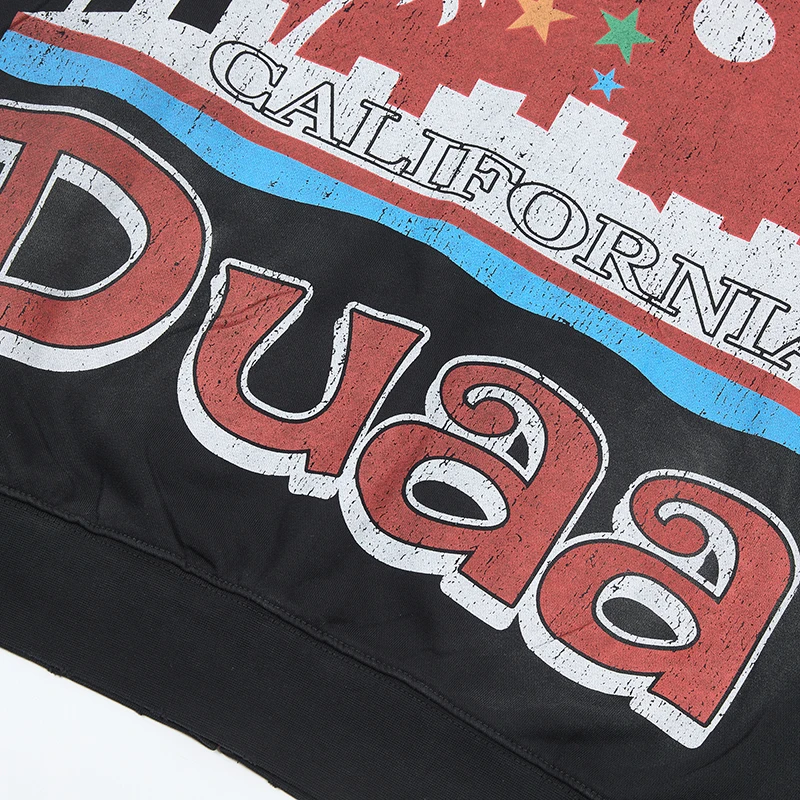 Фото Черные толстовки DUAA с эффектом потертости, классическая уличная мода Y2K, мужская ретро-куртка с капюшоном на молнии, оверсайз. №4