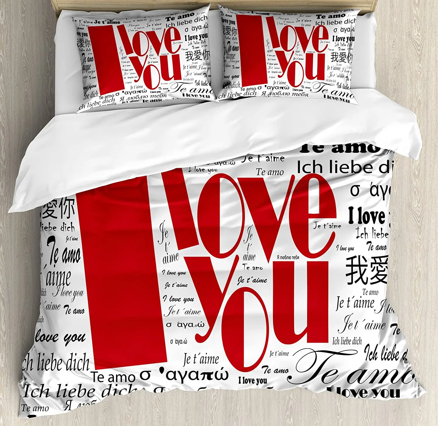 

Комплект постельного белья «I Love You» для спальни, домашней газеты, стилизованный Международный день Святого Валентина, пододеяльник, пододе...