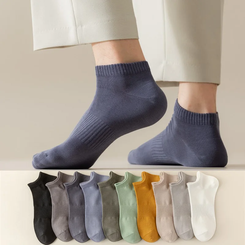 

Носки мужские тонкие однотонные 10 пар, удобные короткие носки из чистого хлопка, Нескользящие Невидимые, лето 100%