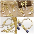 GLSEEVO натуральный пресноводный жемчуг лазурит женский браслет Серьги Свадебная вечеринка ручная работа роскошный изысканный комплект ювелирных изделий GS0041