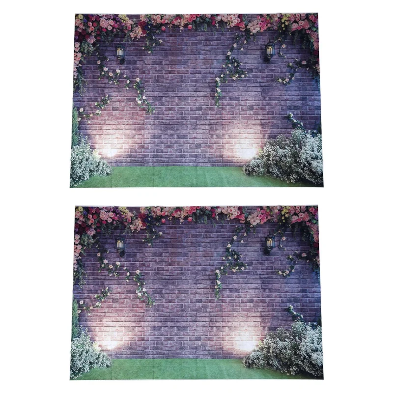 

2Pcs 7X5ft Flowers Wall Photography Backdrops Brick Backdrop Spring Stuido Background